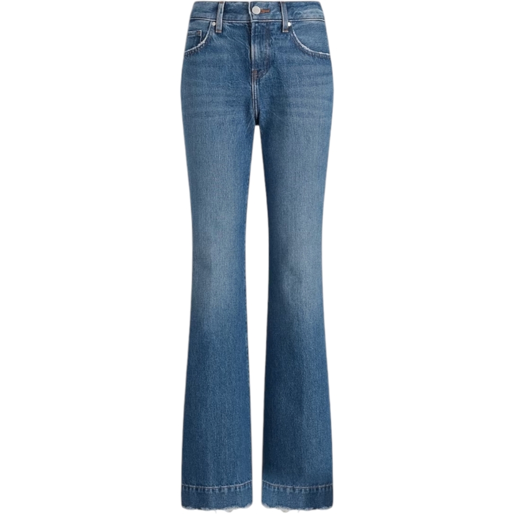 Express 70s Flare Jeans Womens 10R Mid Rise Raw Hem Medium Wash Denim - Picture 8 of 16